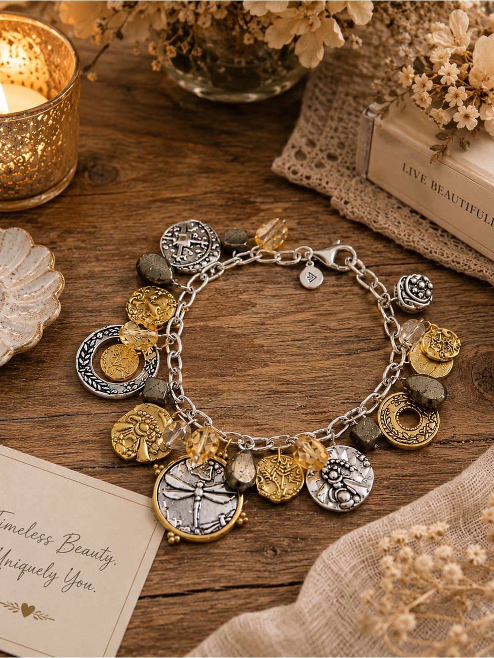 Rare Silpada Bracelet Silver and Gold Charm Bracelet up to 8.5โ Wrists ๐ - Picture 2 of 8